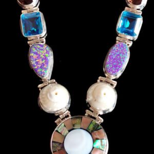 Necklace in 925 silver with Shell, Blue Topaz, Opal, Smoky Quartz Gemstones | gifts for her | gifts for girlfriend | gifts for mom daughter sister