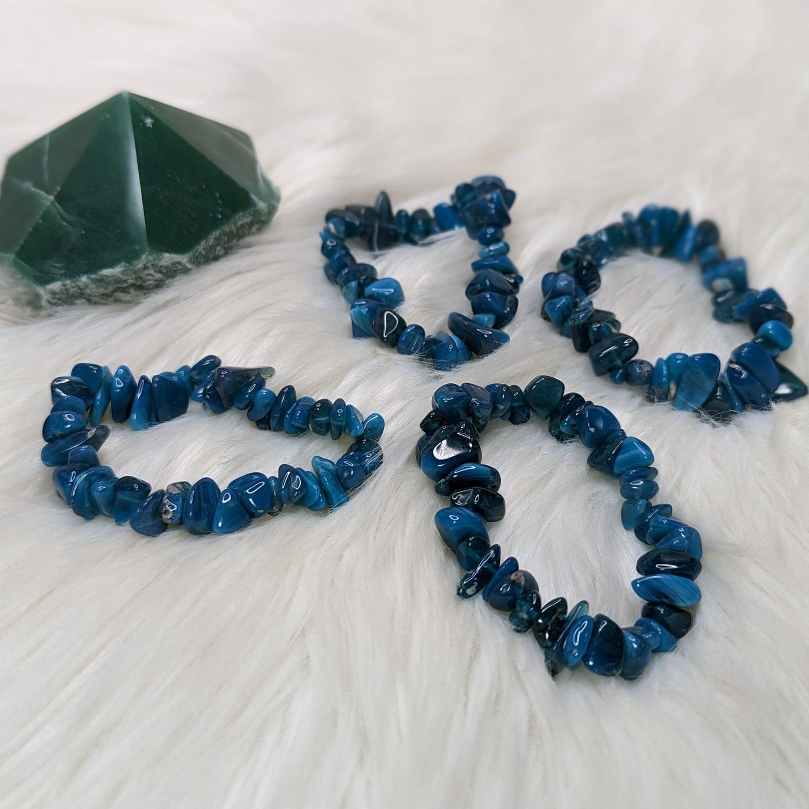 One Blue Glossy Glass Chip Bracelet on Stretchy Cord One Blue Glossy Glass Chip Bracelet on Stretchy Cord