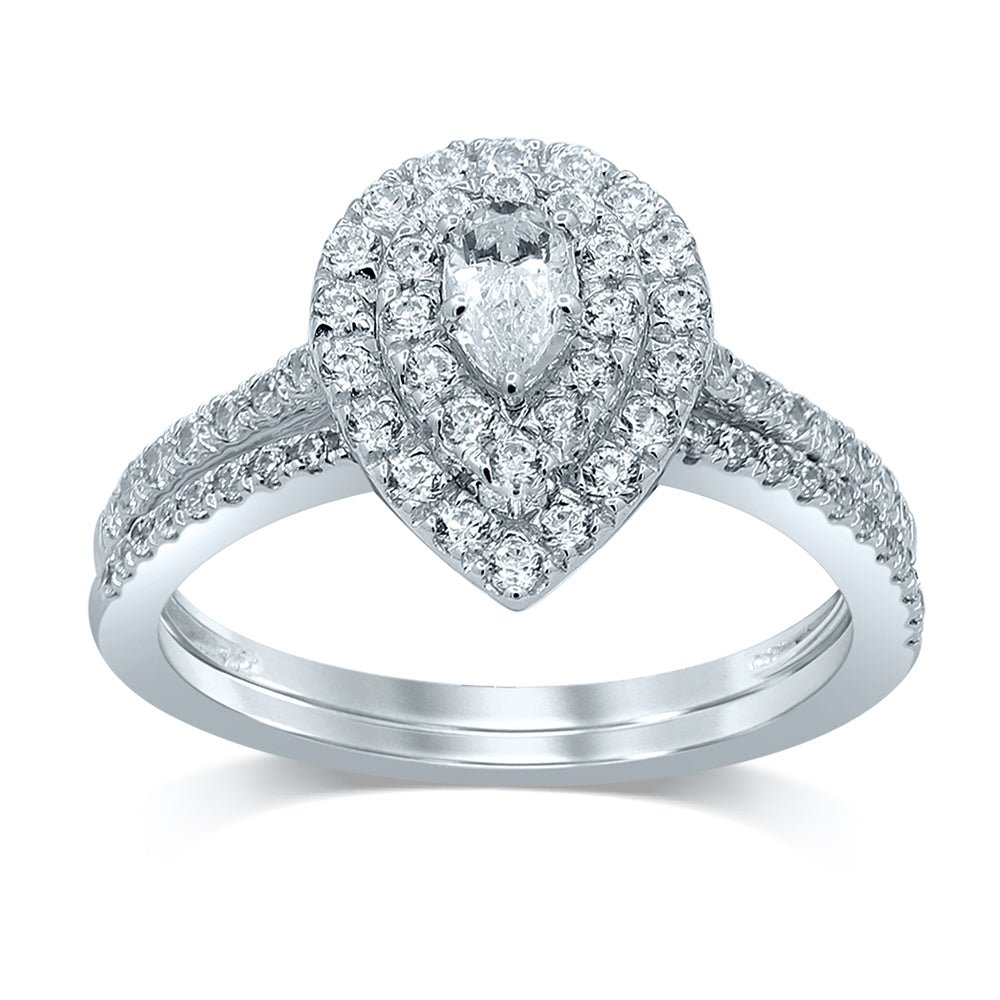 Pear Cut Diamond Engagement Ring with Halo – 1.00 Carat in 14KT White Gold