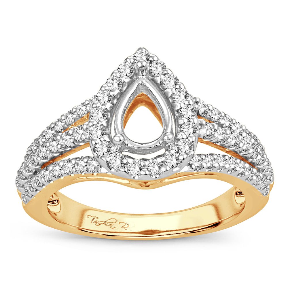 Pear Cut Diamond Semi Mount Engagement Ring – 0.75 Carats in 14KT Yellow Gold