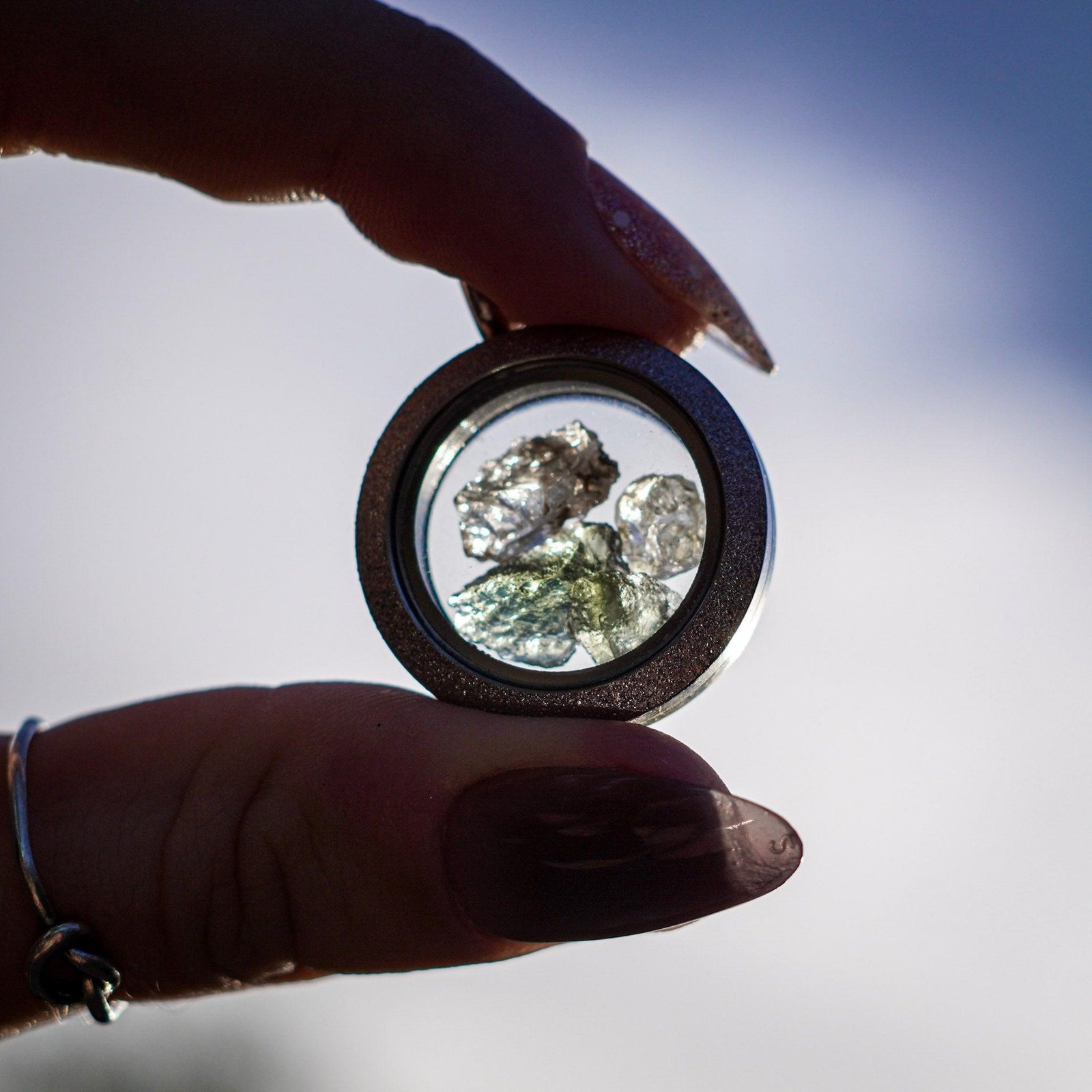 Phenakite and Moldavite Crystal Jewelry Locket