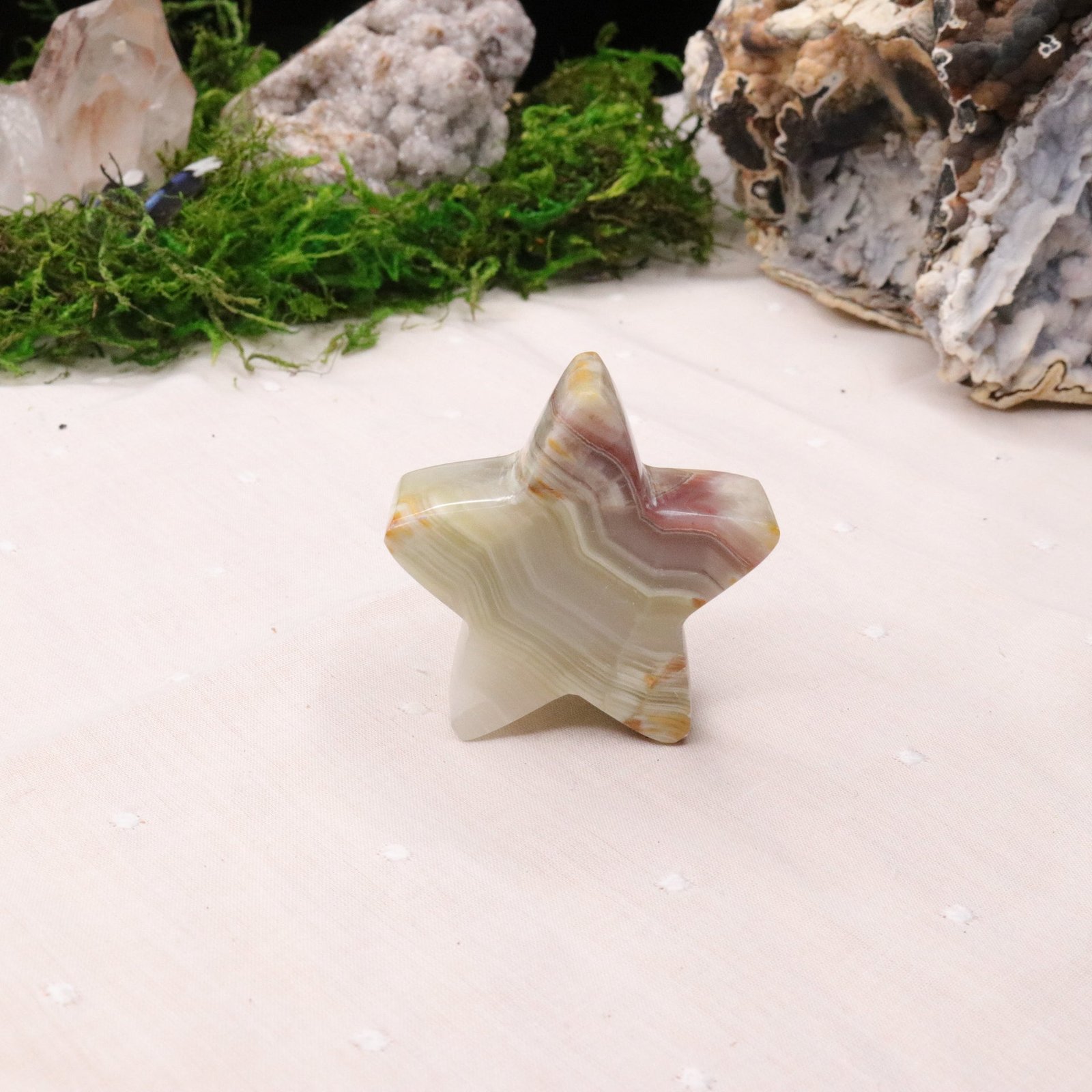 Pink Banded Onyx Star Carving Pink Banded Onyx Star Carving