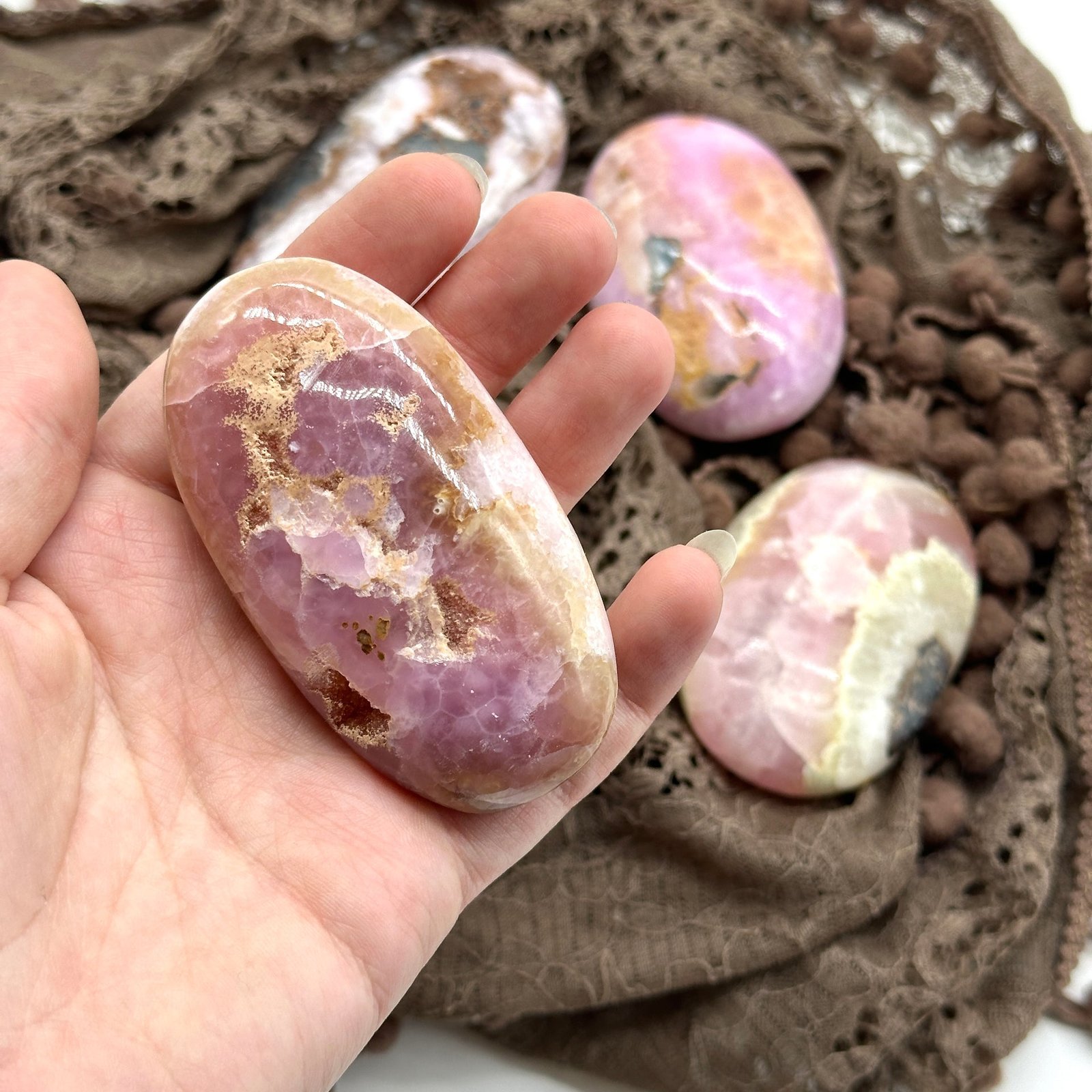 Pink Calcite Palm Stones ~ Pink Aragonite Soothing Crystal Stone Carvings Pink Calcite Palm Stones ~ Pink Aragonite Soothing Crystal Stone Carvings