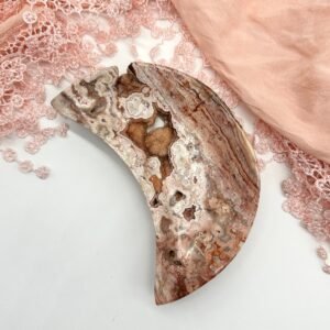 Pink Crazy Lace Agate Large Druzy Partially Polished Moon Bowl
