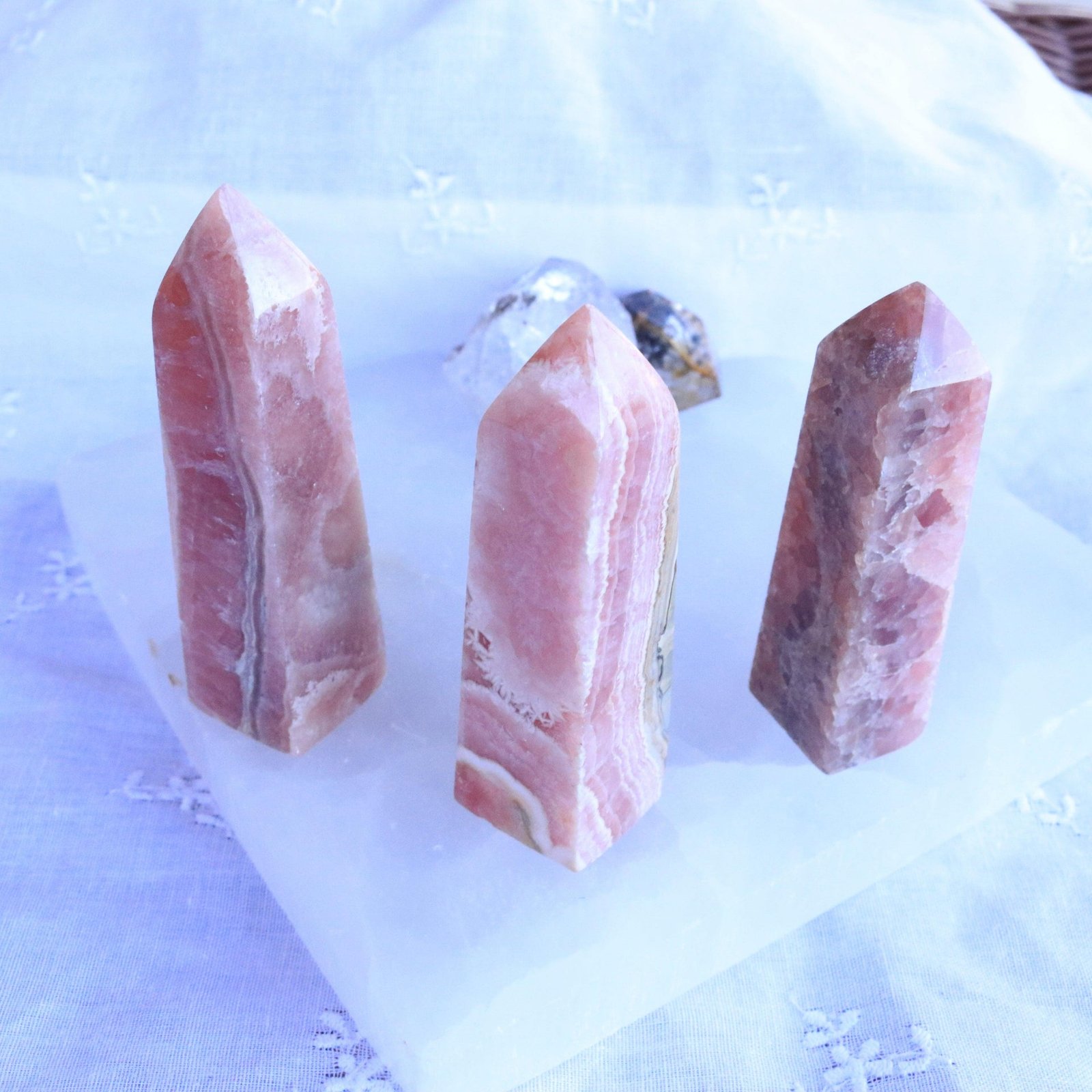 Pink Rhodochrosite Gemstone Small Tower Carvings from Argentine Republic Pink Rhodochrosite Gemstone Small Tower Carvings from Argentine Republic