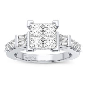 Princess, Round & Baguette Cut Diamond Engagement Ring - 1.25 Carats in 14KT Gold