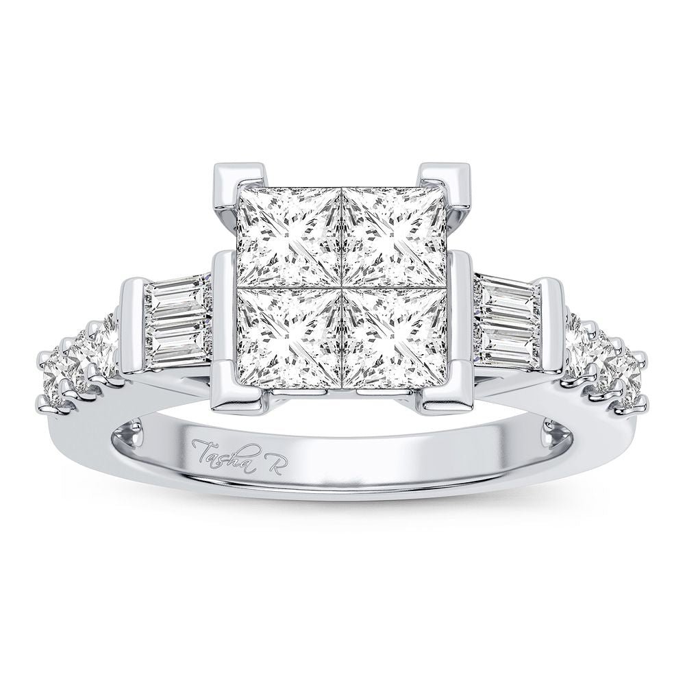 Princess, Round & Baguette Cut Diamond Engagement Ring – 1.25 Carats in 14KT Gold