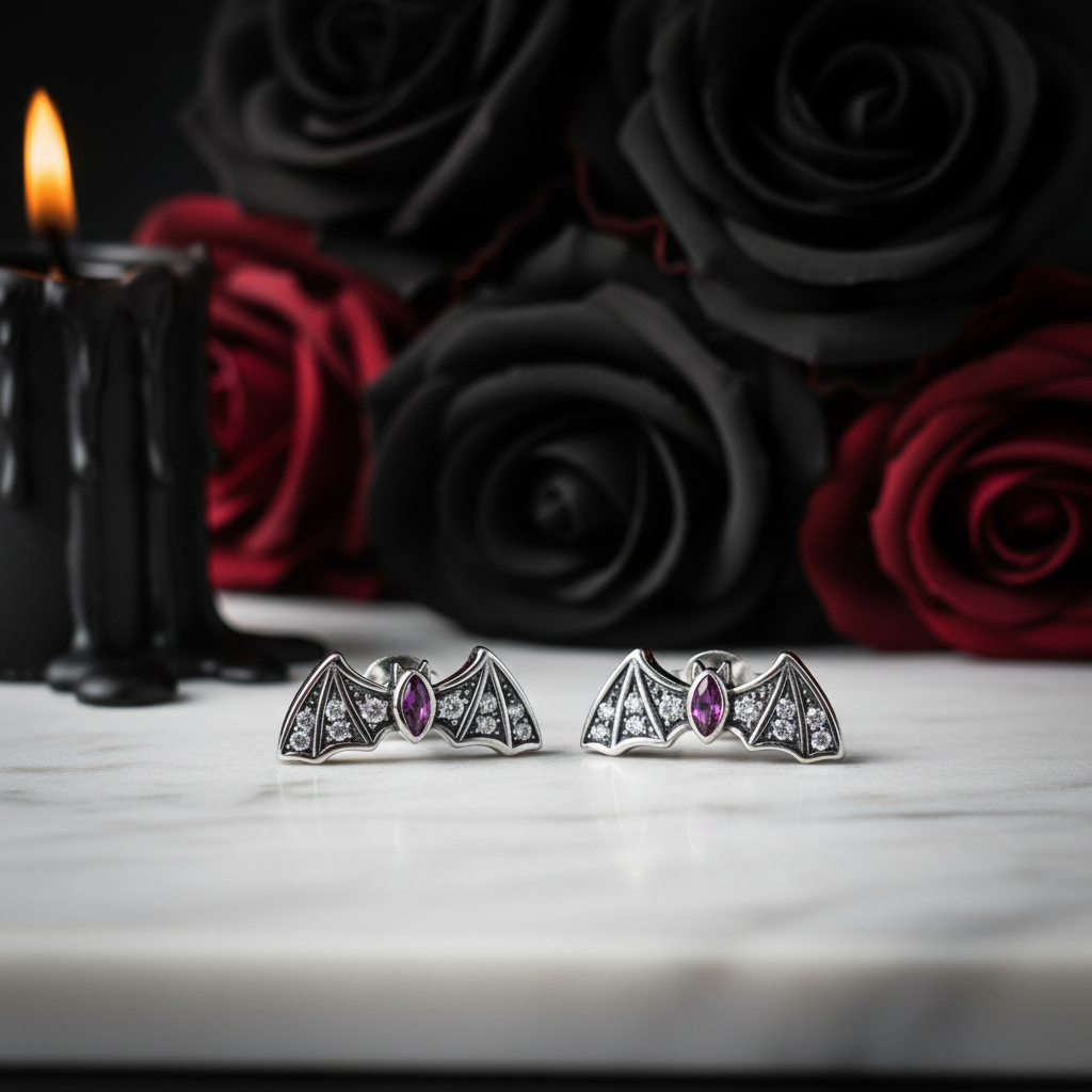 Punk Diamond Option Bat Stud Earrings