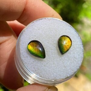 Quartz Capped Matching set of 2 Alberta Ammolite Teardrop Cabochons ideal for crafting