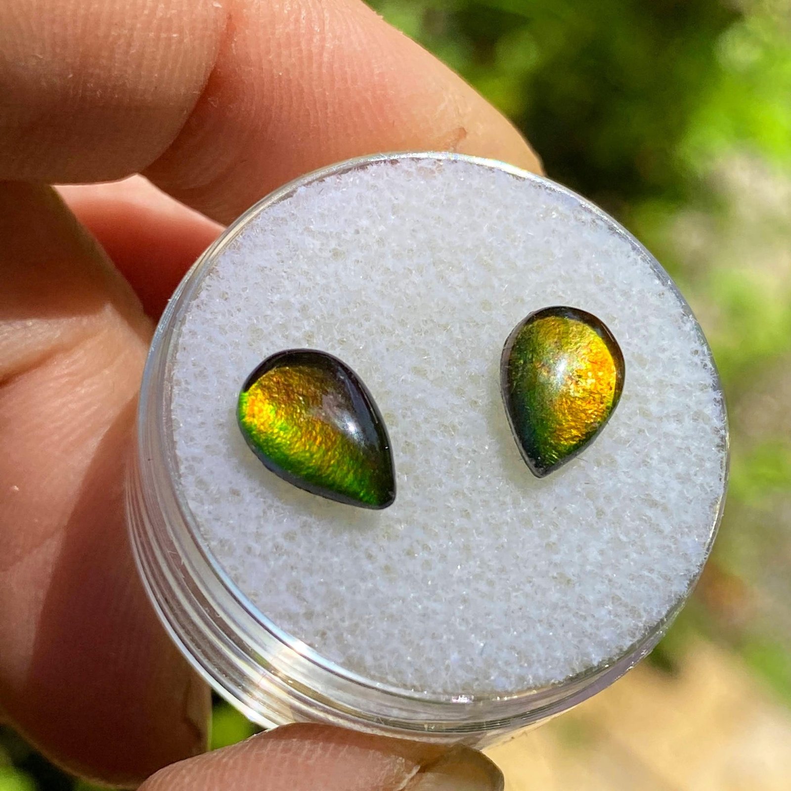 Quartz Capped Matching set of 2 Alberta Ammolite Teardrop Cabochons ideal for crafting
