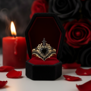 Queen of Hearts- Heart Shape Diamond Option Gothic Wedding Ring