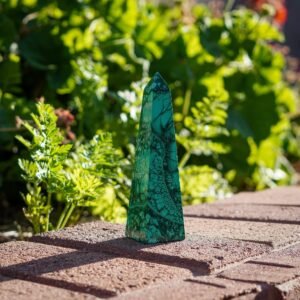 Radiant Green Malachite Obelisk Tower Carvings from the Congo