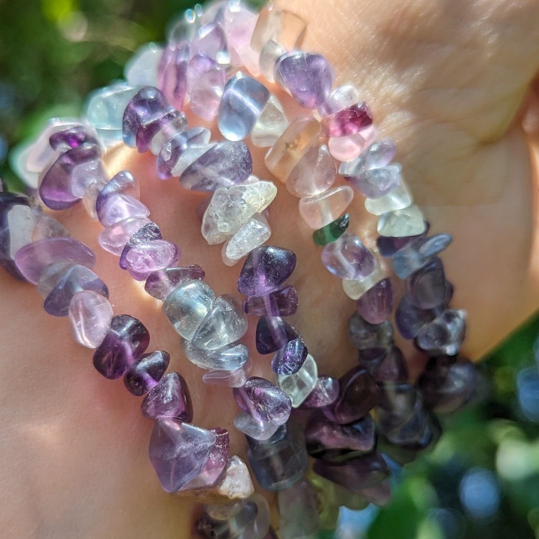 Rainbow Fluorite Chip Bracelet on Stretch Cord ~ Enhanced Memory and Stimulated Third Eye Activations