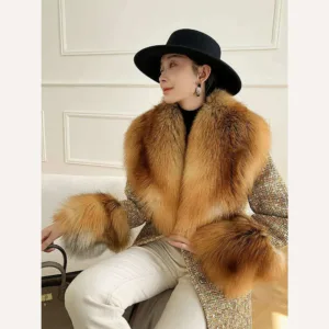 Real Fox Fur Collar And Cuffs Set Winter Warmth — Brown | KIMLUD