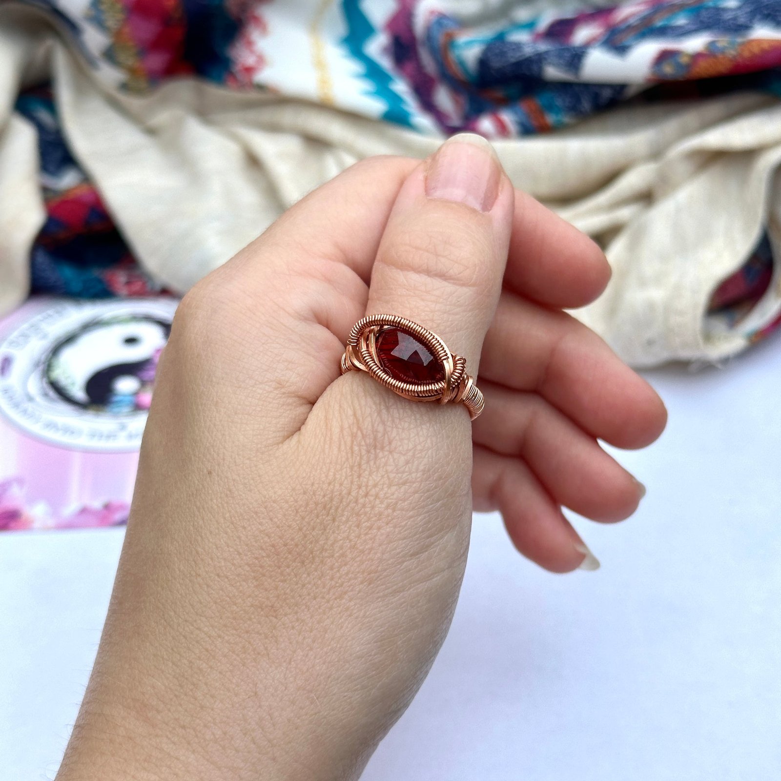 Red Garnet Copper Wire Wrapped Gemstone Ring ~ Size 7 Red Garnet Copper Wire Wrapped Gemstone Ring ~ Size 7