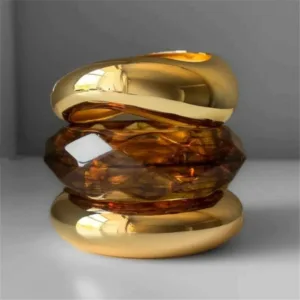 Resin Acrylic Bangles Irregular Geometric Charms — Gold | KIMLUD