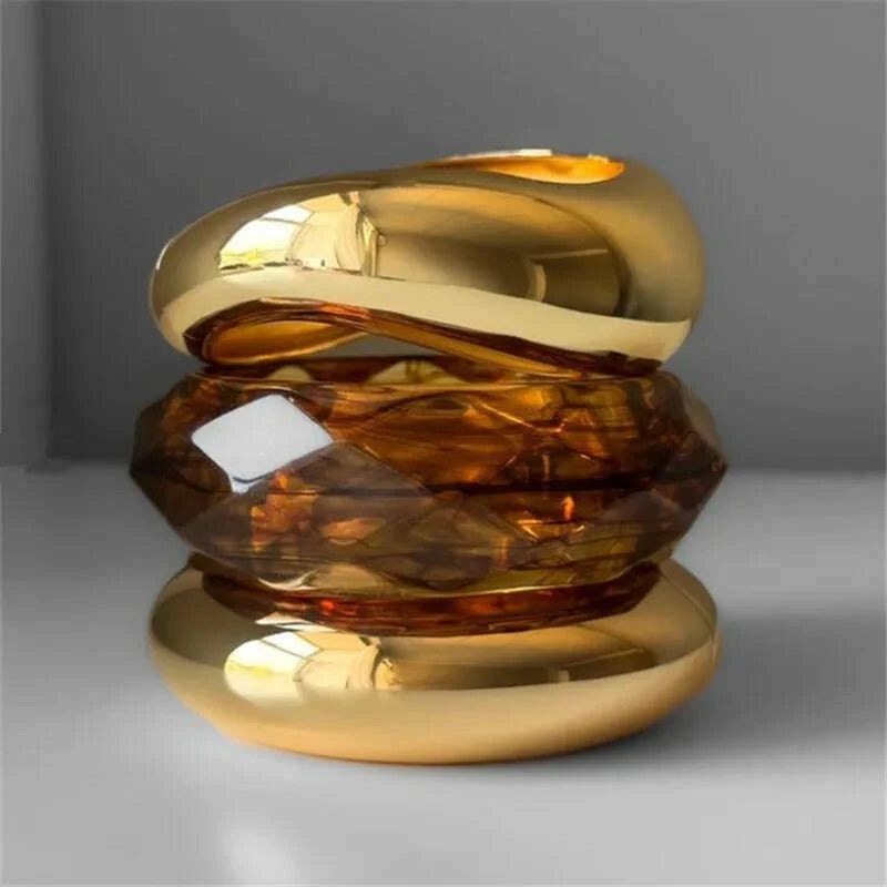 Resin Acrylic Bangles Irregular Geometric Charms — Gold | Kimlud