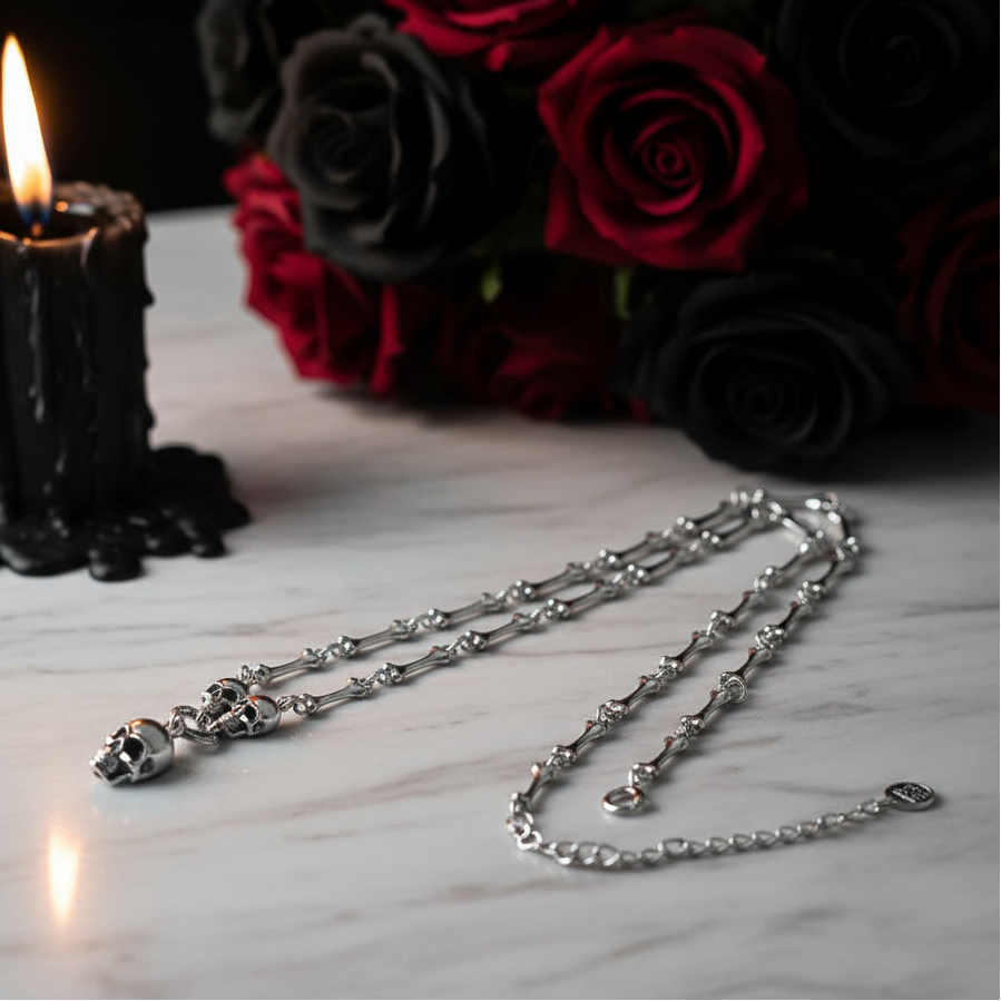 Retro Punk Skull Stick Bone Necklace