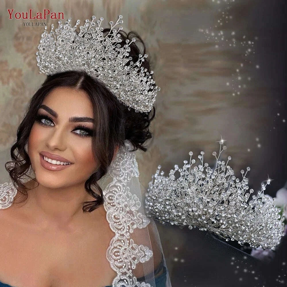 Rhinestone Bridal Crown Headpiece Jewelry Set — Silver/Golden | KIMLUD