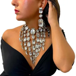 Rhinestone Jewelry Set Tassel Square — Crystal | KIMLUD