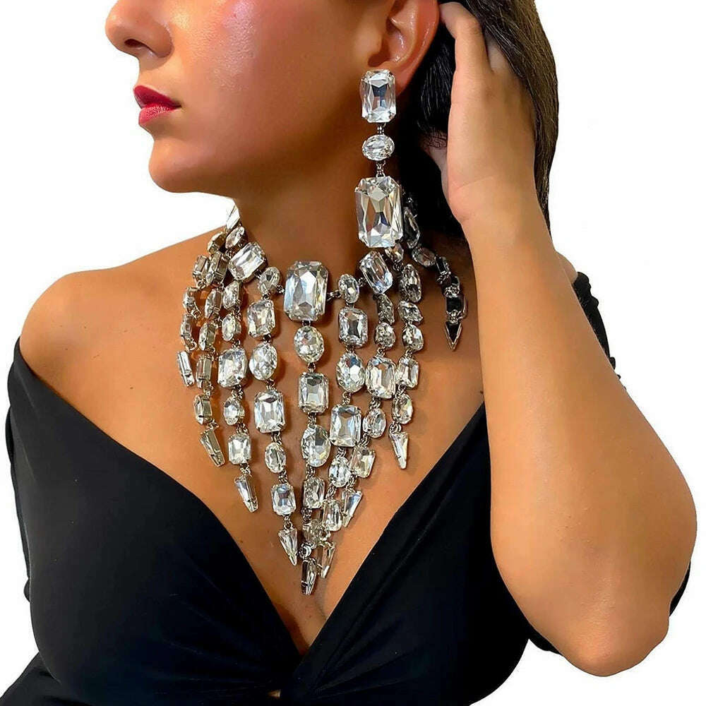 Rhinestone Jewelry Set Tassel Square — Crystal | KIMLUD