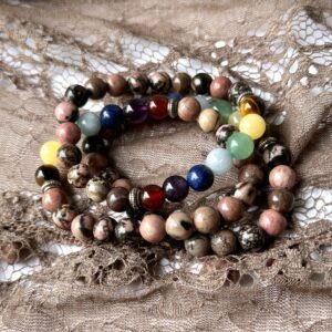 Rhodonite and Chakras Beaded Gemstone Bracelets
