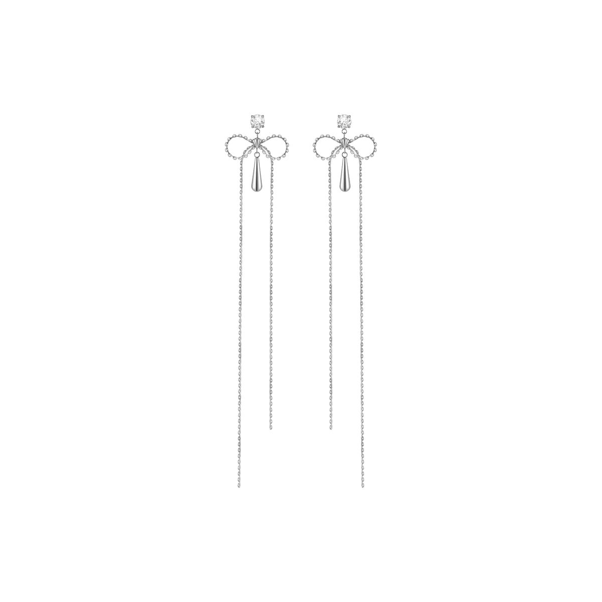 Ribbon Bow Zircon Drop Earrings