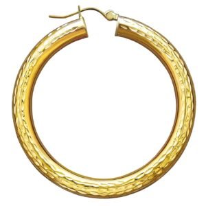 Ridges Hoop Earrings - Medium Size in 14KT Gold, Available in Yellow or White