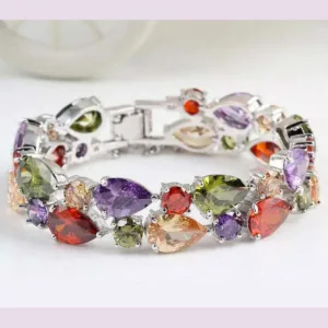 Rose Gold Copper Bracelet Mona Lisa Multicolor Zirconia — Rose Gold | KIMLUD