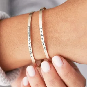 Rose Gold Heart Bracelet Custom Names Cuff — Rose Gold | KIMLUD