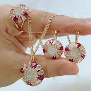 Rose Gold Jewelry Set Necklace Earrings Ring — Rose Gold | KIMLUD