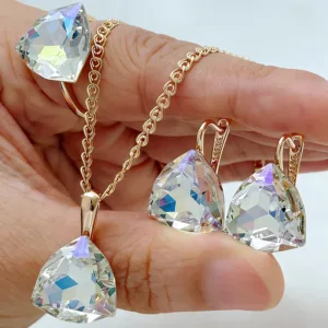 Rose Gold Zircon Jewelry Set Ring Earrings Necklace — Rose Gold | KIMLUD