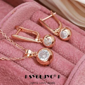 Rose Gold Zircon Jewelry Set With Orb Earrings And Necklace — Rose Gold | KIMLUD
