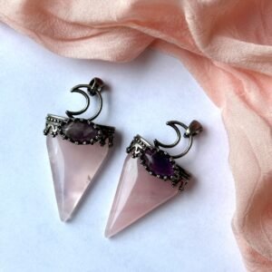 Rose Quartz Pendant with Amethyst Accent - Includes Necklace Cord