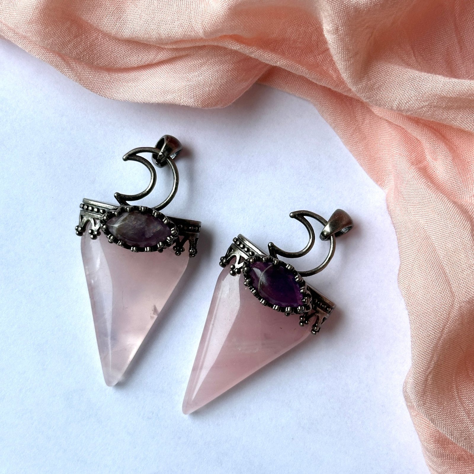 Rose Quartz Pendant with Amethyst Accent – Includes Necklace Cord