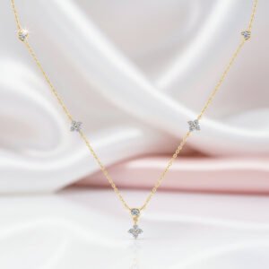 Round Cut Diamond Option Flower Pendant Necklace