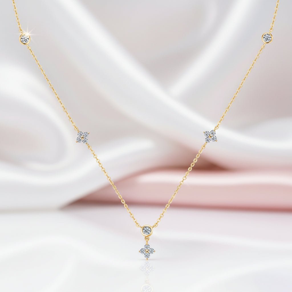 Round Cut Diamond Option Flower Pendant Necklace