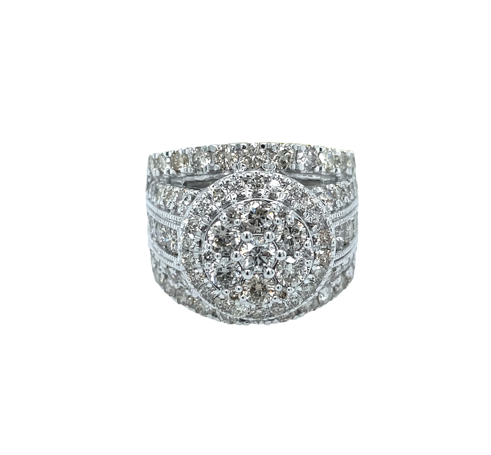 Round Shape Diamond Engagement Ring with Multi-Band Halo – 4.00 Carats in 10KT White Gold