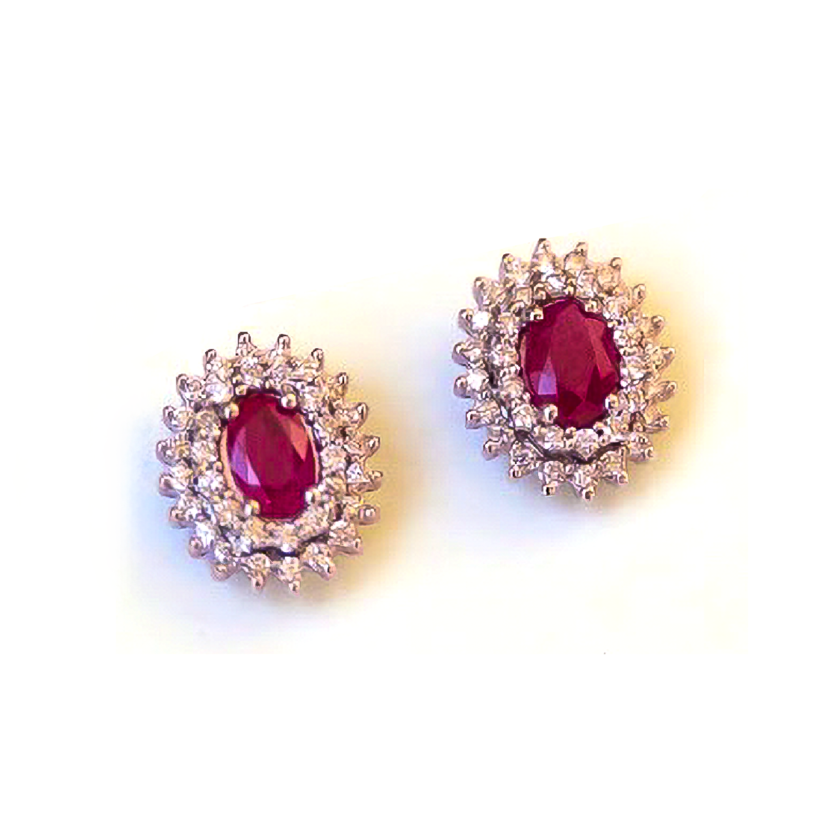 Ruby & Diamond Oval Cut Birthstone Earrings – 0.35 Carats in 14KT White Gold