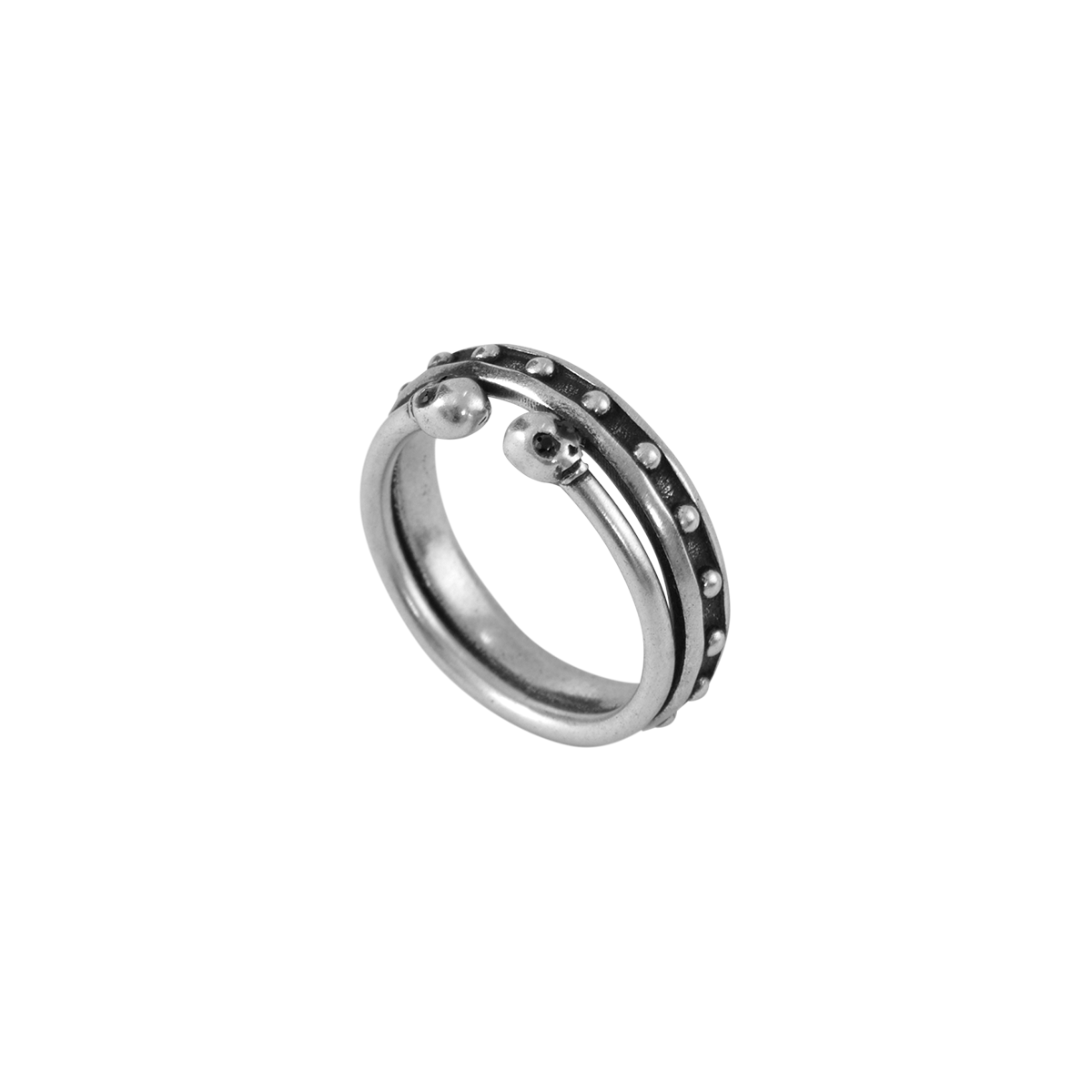 S925 Double-Layer Skull Pinky Ring
