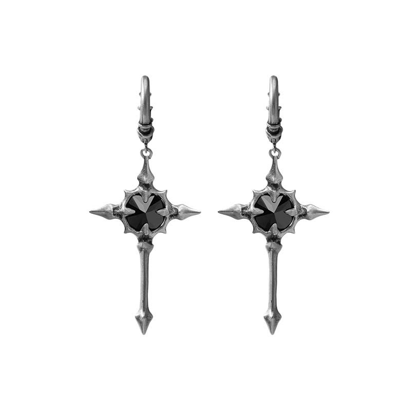 S925 Sterling Silver Cross Star Drop Earrings