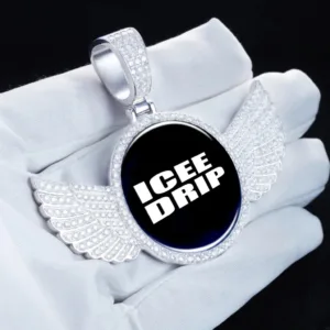 S925 & VVS Moissanite 3D Wings Custom Picture Pendant