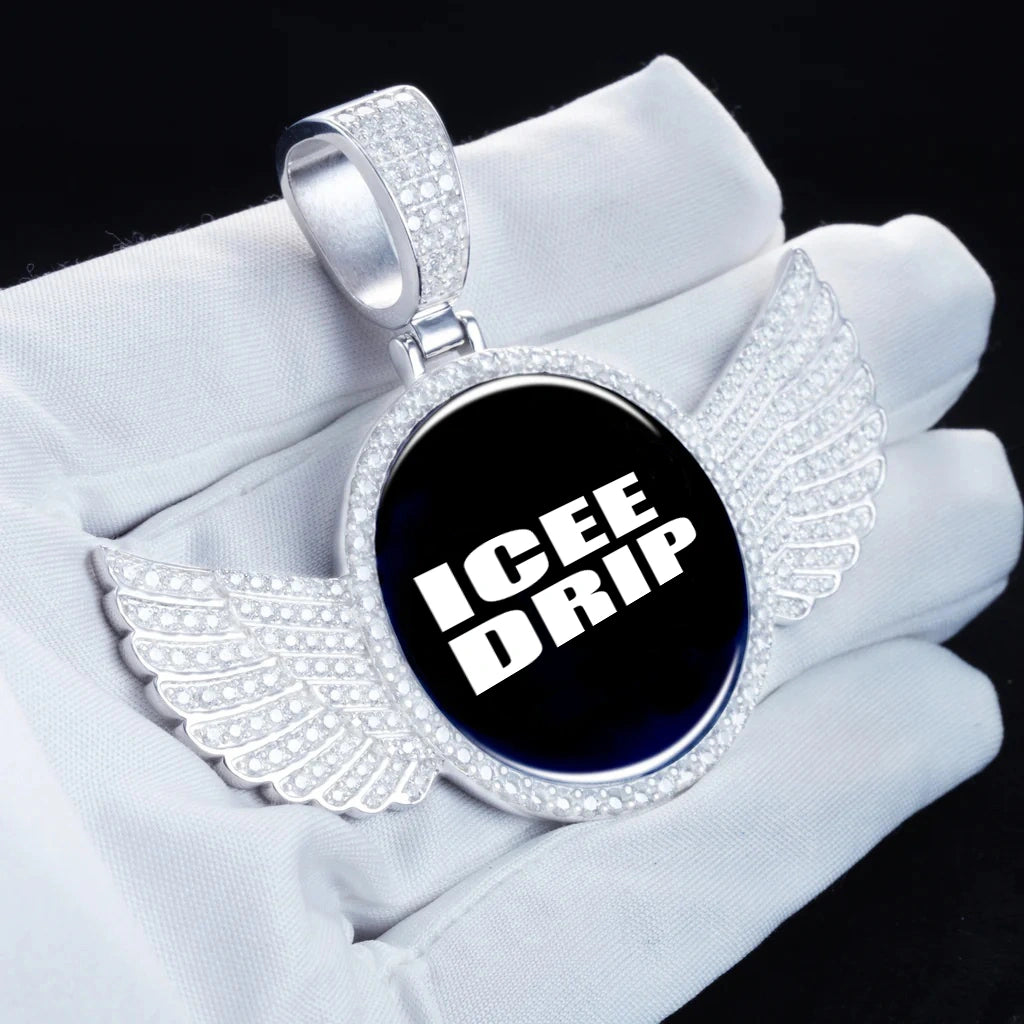 S925 & VVS Moissanite 3D Wings Custom Picture Pendant