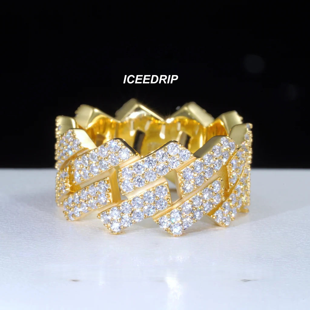 S925 & VVS Moissanite Cuban Link Ring 18K Gold