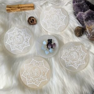 Sahasrara Symbol Selenite Engraved Charging Plate