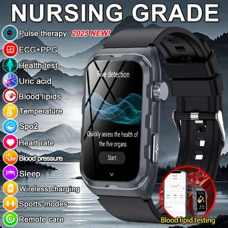 Sapphire Crystal Smartwatch ECG PPG Health Bracelet — Black | KIMLUD