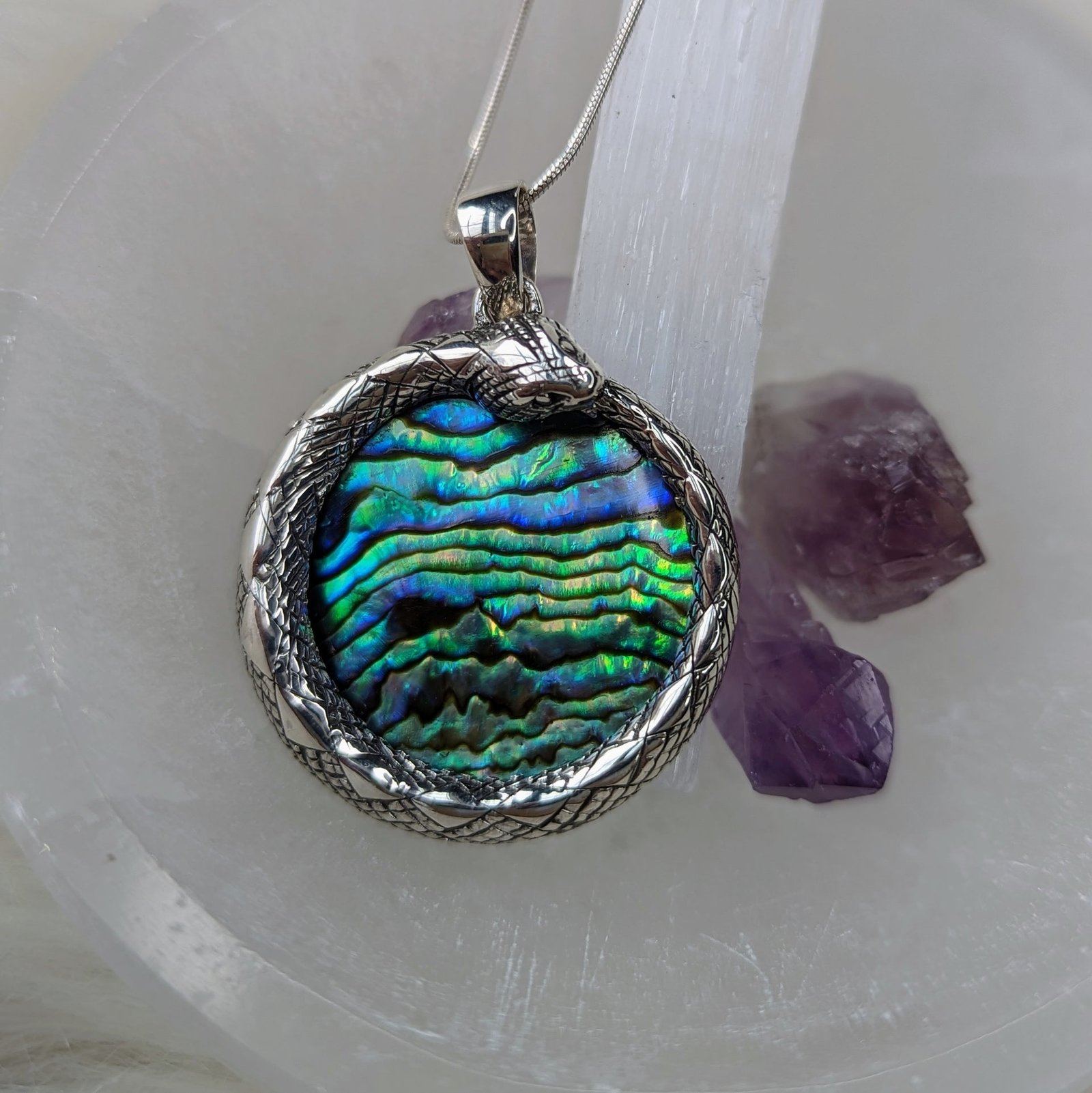 Serpent Abalone Sterling Silver Pendant ~ Silver Chain Included ~ Natural Abalone or Mother of Pearl Serpent Abalone Sterling Silver Pendant ~ Silver Chain Included ~ Natural Abalone or Mother of Pearl