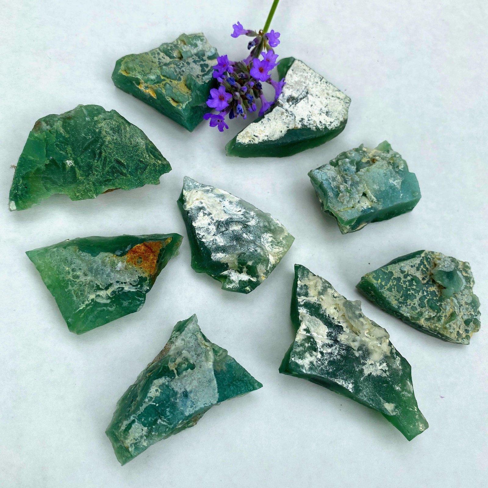 Set of 2 Natural Green Chrome Chalcedony Stones Locality: Zambia Set of 2 Natural Green Chrome Chalcedony Stones Locality: Zambia