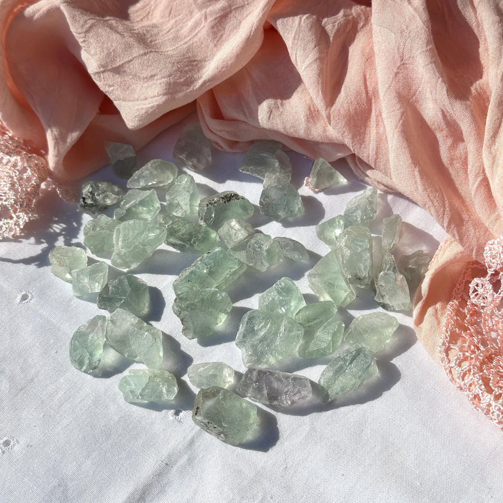 Set of 8 Free Form Sea Green Fluorite Chunks Set of 8 Free Form Sea Green Fluorite Chunks