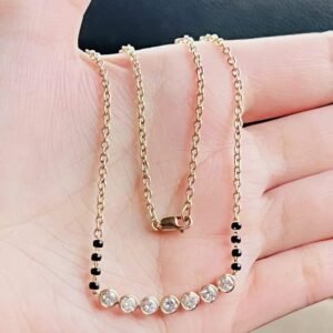 Seven Bezel-Set Round Lab Grown Diamond and Black Beads Mangalsutra